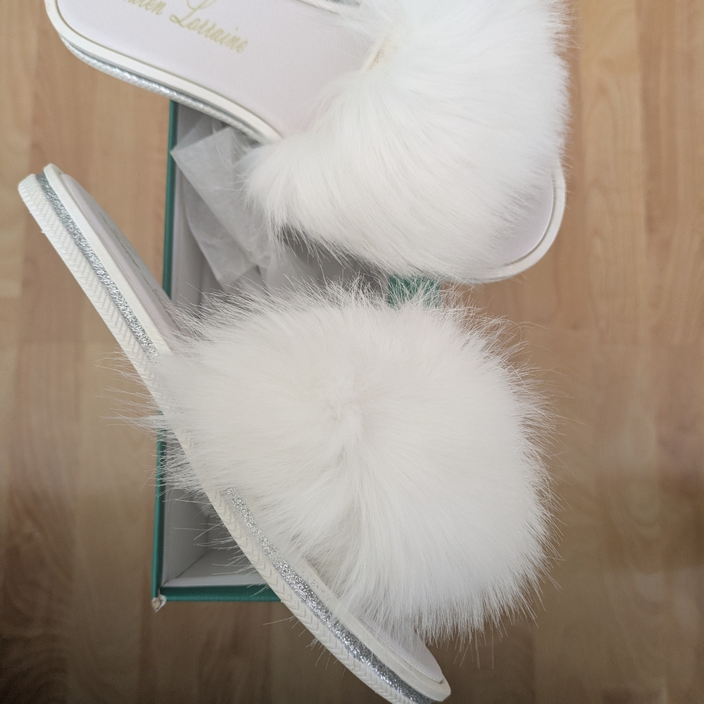 Lauren Lorraine Sexy White Fur Slippers